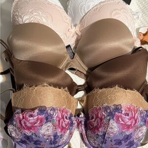Victoria's Secret Satin and Lace Bra Set - Cream, Brown, Purple